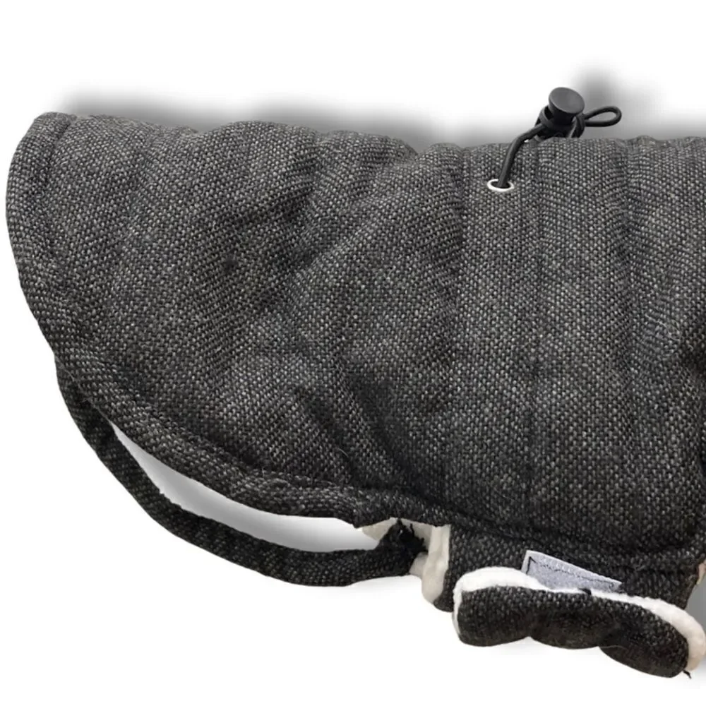 Dog Puffer Gray Tweed Cinched Waist with Fur Trimmed Hood • Size Small • NWT